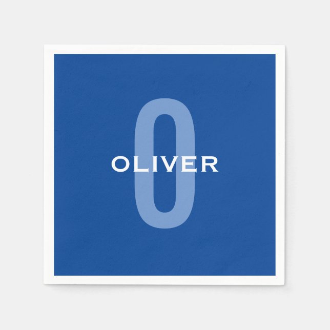 Serviette En Papier Monogramme personnalisé Nom bleu blanc (Devant)