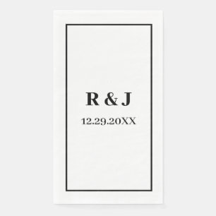 Serviette En Papier Monogramme personnalisé Nom de couple Noir Blanc M