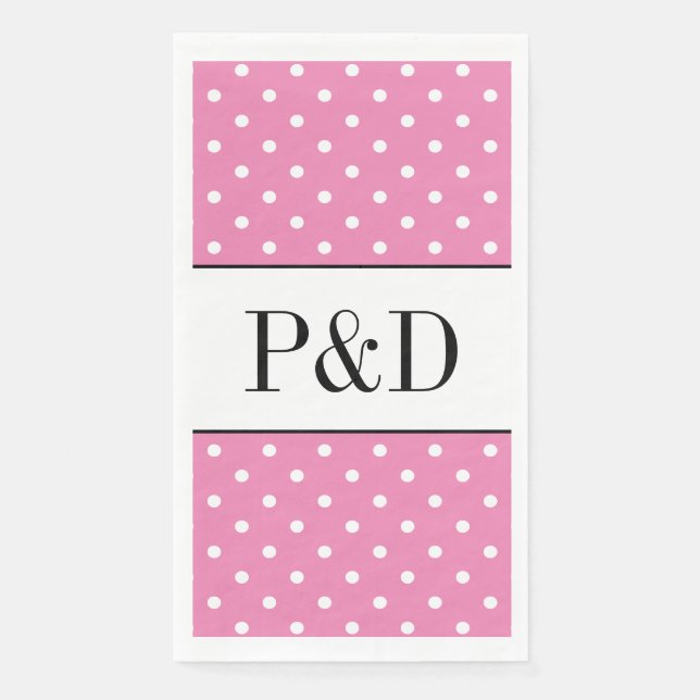 Serviette En Papier Monogramme personnalisé pois rose et blanc (Devant)