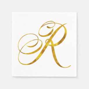 Serviette En Papier Monogramme personnalisé R Faux Gold Foil Monogramm