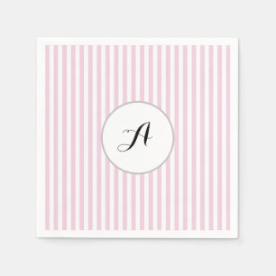 Serviette En Papier Monogramme personnalisé rayure rose Parisan
