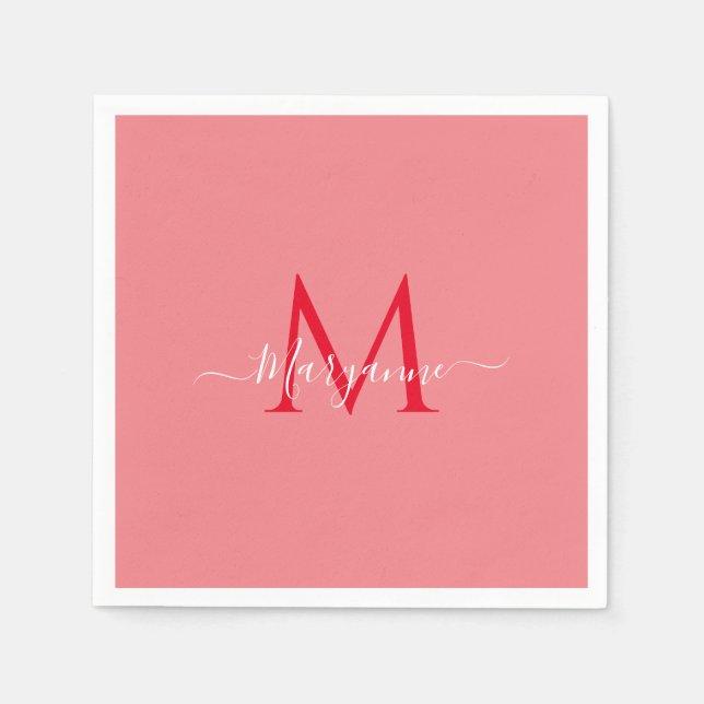 Serviette En Papier Monogramme personnalisé rose (Devant)