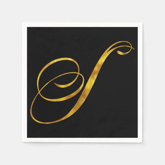 Serviette En Papier Monogramme personnalisé S Faux Gold Foil Monogramm (Devant)
