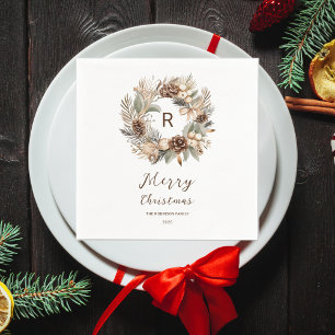 Serviette En Papier Monogramme Pinecone hiver Wreath Joyeux Noël