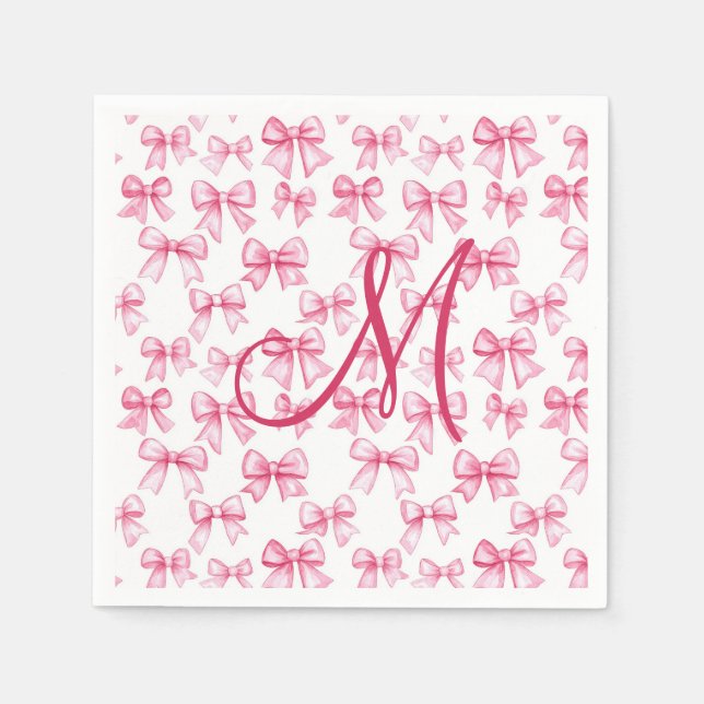 Serviette En Papier Monogramme Pink Bow Coquette Baby shower esthétiqu (Devant)