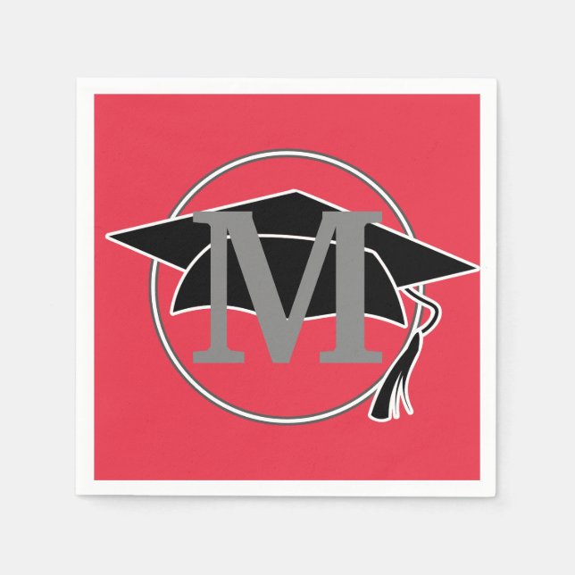 Serviette En Papier Monogramme Red Black Graduation Cap Party (Devant)