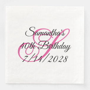 Serviette En Papier Monogramme rose fantaisie 40e anniversaire