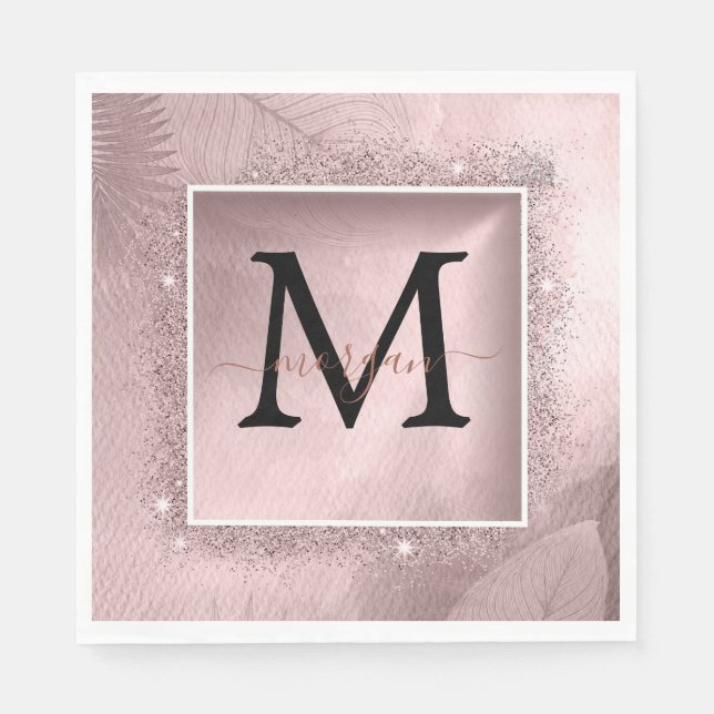 Serviette En Papier Monogramme rose Parties scintillant or (Devant)