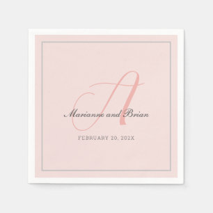 Serviette En Papier Monogramme Rose rose, bleu et gris de colombe