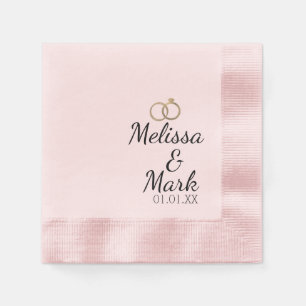 Serviette En Papier Monogramme rose simple à anneaux or Mariage minima