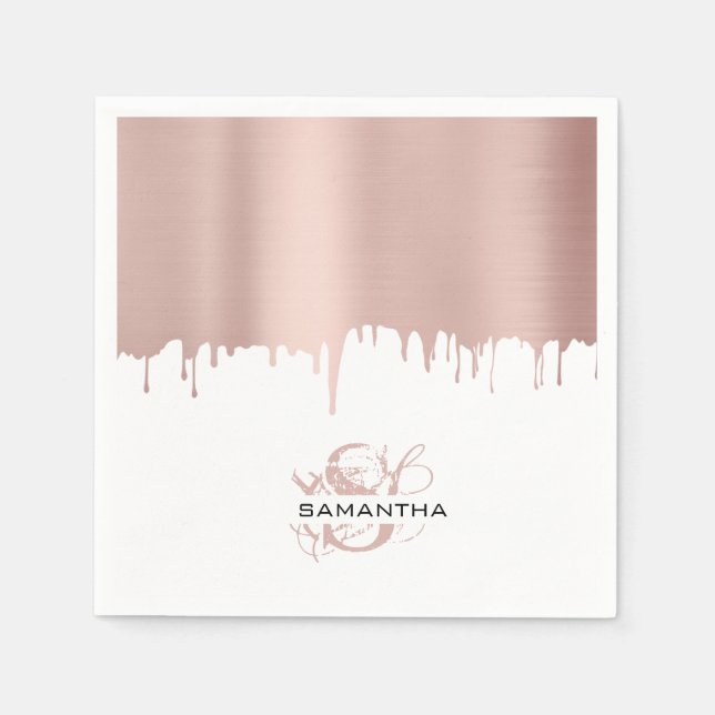 Serviette En Papier Monogramme Rose tendance Pink Gold (Devant)