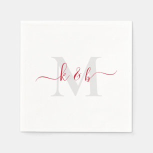 Serviette En Papier Monogramme rouge et gris Swash Script blanc Cockta