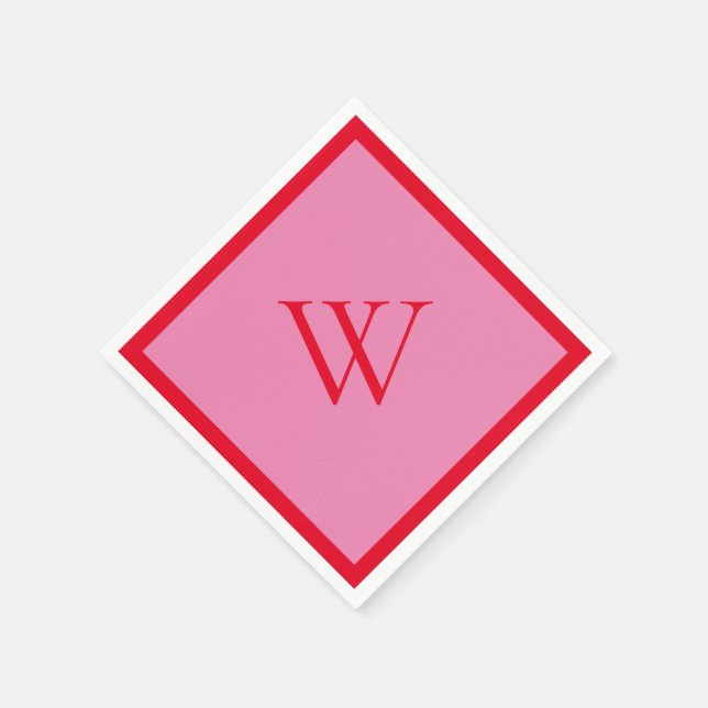 Serviette En Papier Monogramme rouge et rose vif (Coin)
