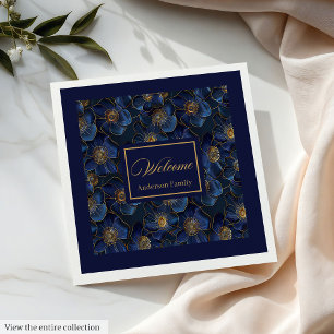 Serviette En Papier Monogramme Royal Blue Napkins Or Fleurs Modernes