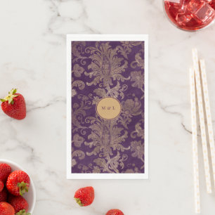 Serviette En Papier Monogramme royal damassé violet