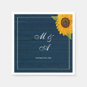 Serviette En Papier Monogramme Russe Mariage de Sunflower Bleu Marine