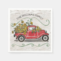 Monogramme Russe Vintage Camion Rouge Tournesols