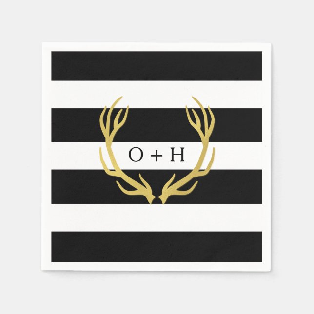 Serviette En Papier Monogramme rustique | Papier noir blanc Mariage Na (Devant)