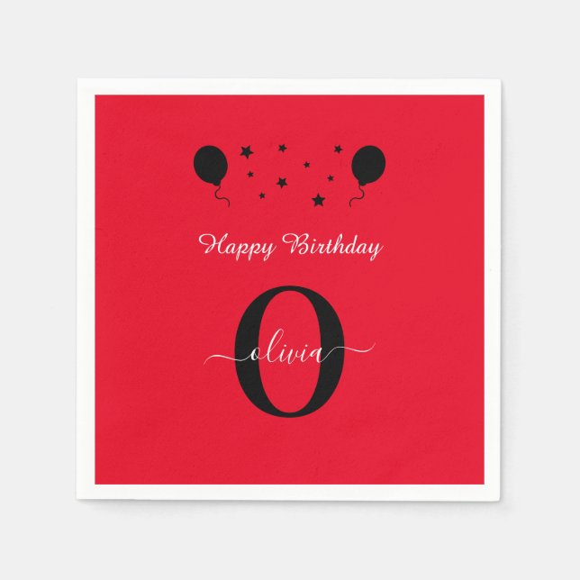 Serviette En Papier Monogramme Script Bonne Anniversaire Rouge Noir Bl (Devant)