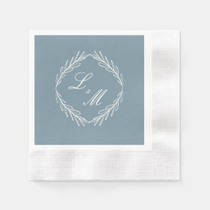 Serviette En Papier Monogramme Script Branch Dusty Blue Mariage