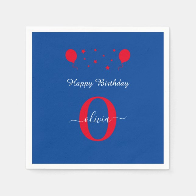 Serviette En Papier Monogramme Script Joyeux Anniversaire Bleu Blanc R (Devant)