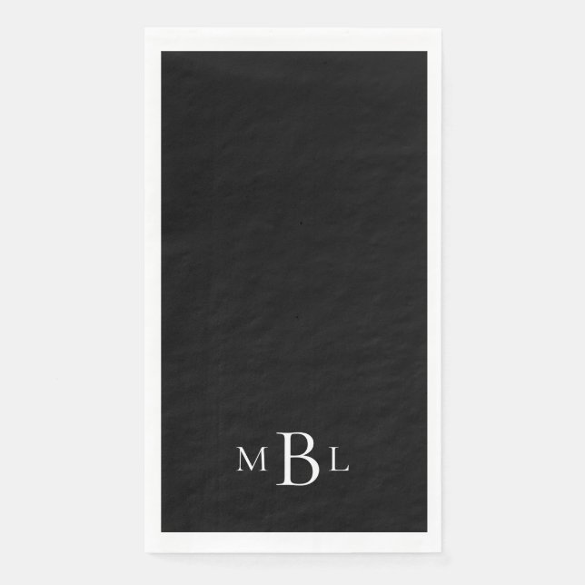 Serviette En Papier Monogramme simple et élégant noir et blanc (Devant)