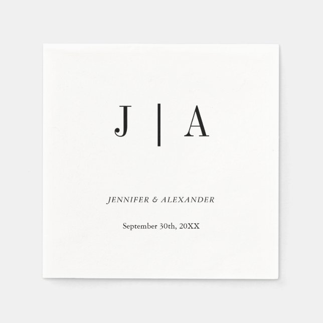 Serviette En Papier Monogramme simple moderne noir et blanc Nom du cou (Devant)