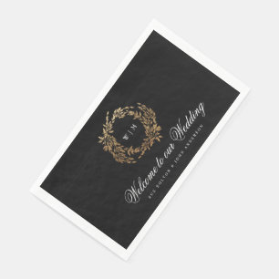 Serviette En Papier Monogramme traditionnel Noir Crest Mariage classiq