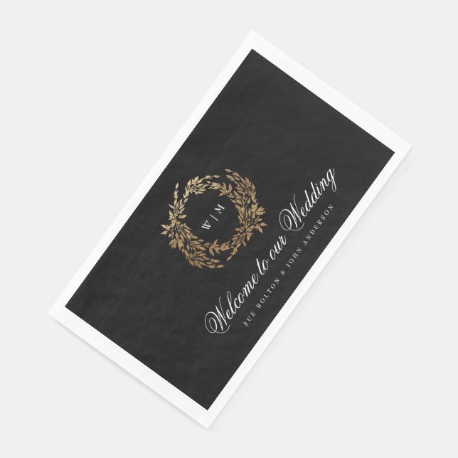 Serviette En Papier Monogramme traditionnel Noir Crest Mariage classiq (Coin)