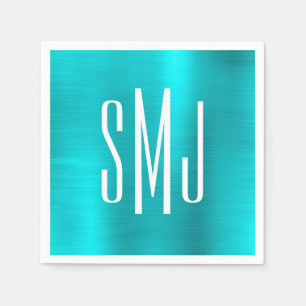 Serviette En Papier Monogramme trois lettres en feuille de bleu turquo