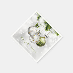 Serviette En Papier Monogramme Vert Argent Or Ornements de Noël