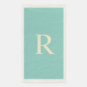 Serviette En Papier Monogramme vert de mer et crème minimaliste