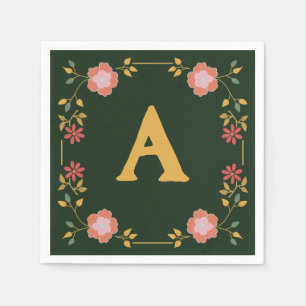 Serviette En Papier Monogramme vert de thé vintage au chalet