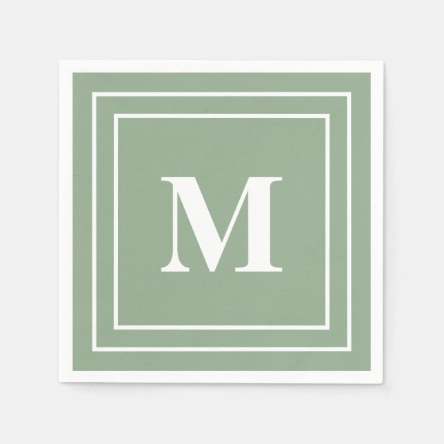 Serviette En Papier Monogramme vert Sage moderne (Devant)