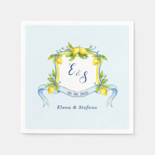 Serviette En Papier Monogramme vintage citron Crest mariage bleu