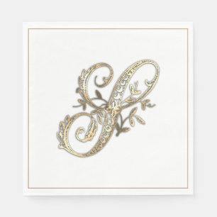Serviette En Papier Monogramme vintage or Orné S