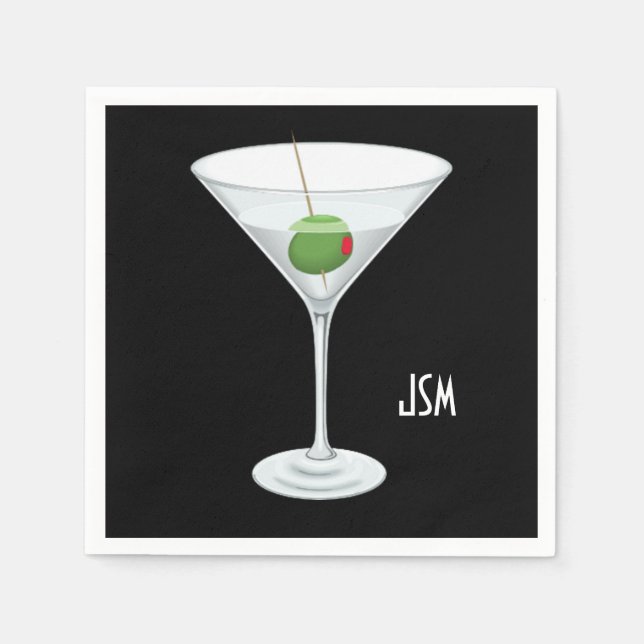 Serviette En Papier Monogramme Vodka Gin Martini Cocktail sur mesure (Devant)