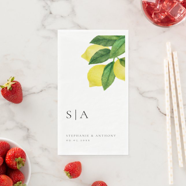 Serviette En Papier Monogrammes Citrus citron Mariage de verdure (En situation)