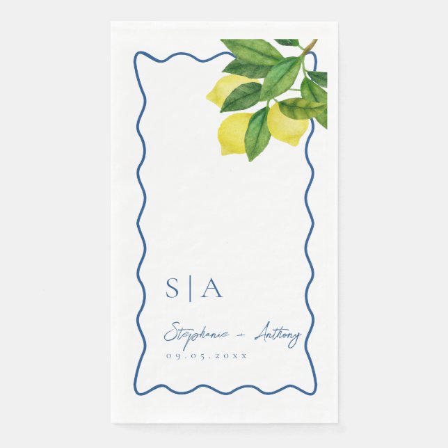 Serviette En Papier Monogrammes Citrus citron, Mariage frontalier de l (Devant)