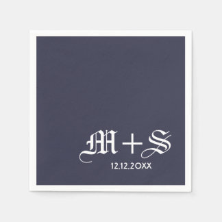 Serviette En Papier Monogrammes de mariage simples et élégants bleu