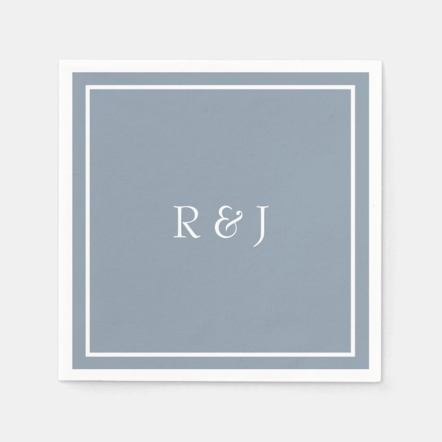 Serviette En Papier Monogrammes Dusty Blue Blanc Ampersand Cool Mariag (Devant)