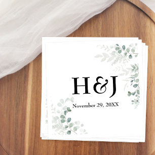 Serviette En Papier Monogrammes et Date de l'Élégante Verdure