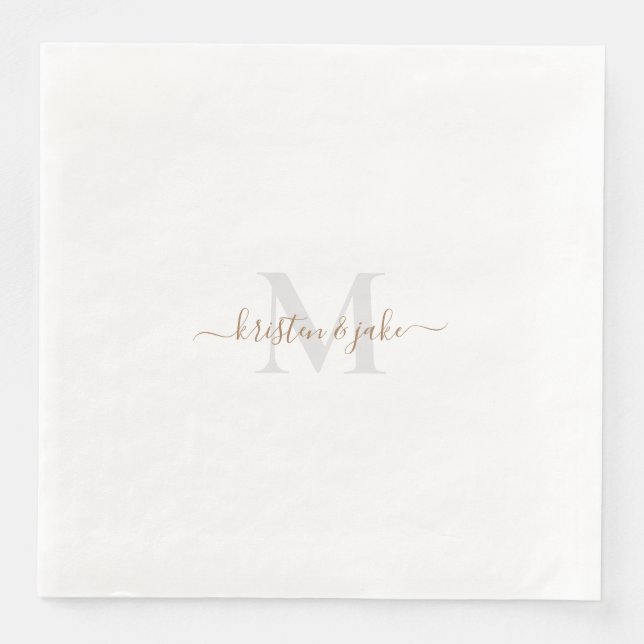 Serviette En Papier Monogrammes et noms de script Gold & Grey (Devant)
