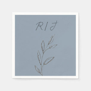 Serviette En Papier Monogrammes Feuilles noir blanc Dusty Mariage bleu