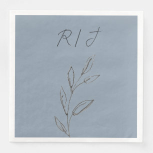 Serviette En Papier Monogrammes Feuilles noir blanc Dusty Mariage bleu