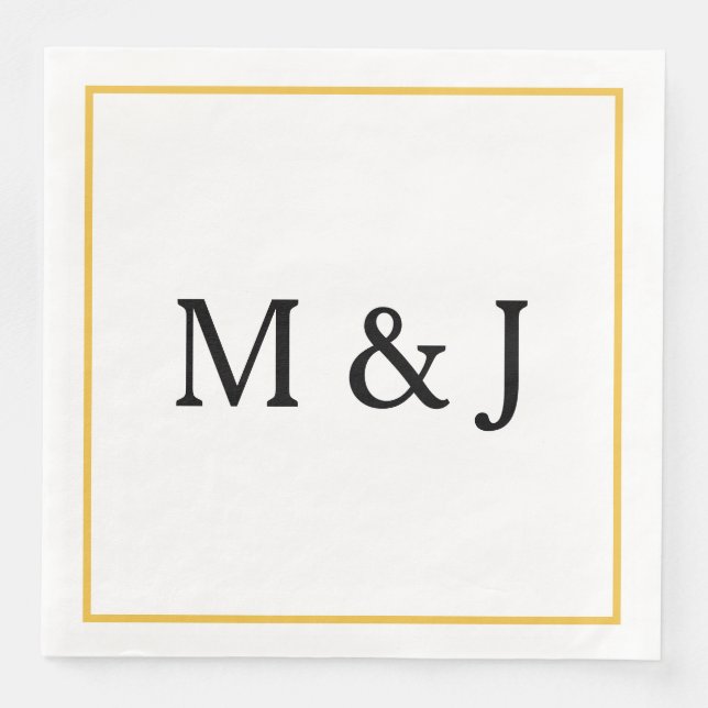 Serviette En Papier Monogrammes Gold Black Nom personnalisé Mariage mo (Devant)