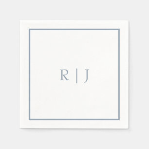 Serviette En Papier Monogrammes Initiales Dusty Blue Simple Mariage