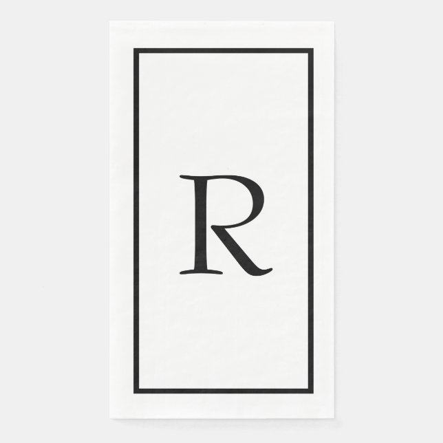 Serviette En Papier Monogrammes Nom Mariage Blanc Noir Bridal Shower (Devant)