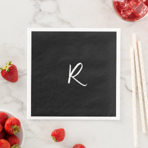 Serviette En Papier Monogrammes Rétro Lettre Mariage Initial Noir Blan