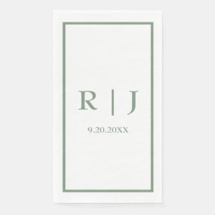 Serviette En Papier Monogrammes Vert Sauge Mariage Simple Élégant Clas